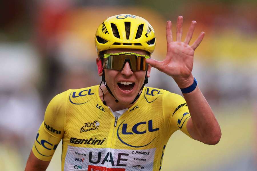 UAE Team Emirates XRG's Tadej Pogacar celebrates after winning the Tour de France on Sunday