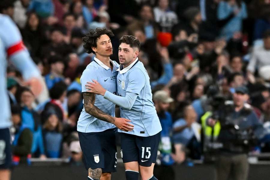 Fede Valverde celebra su gol en Wembley