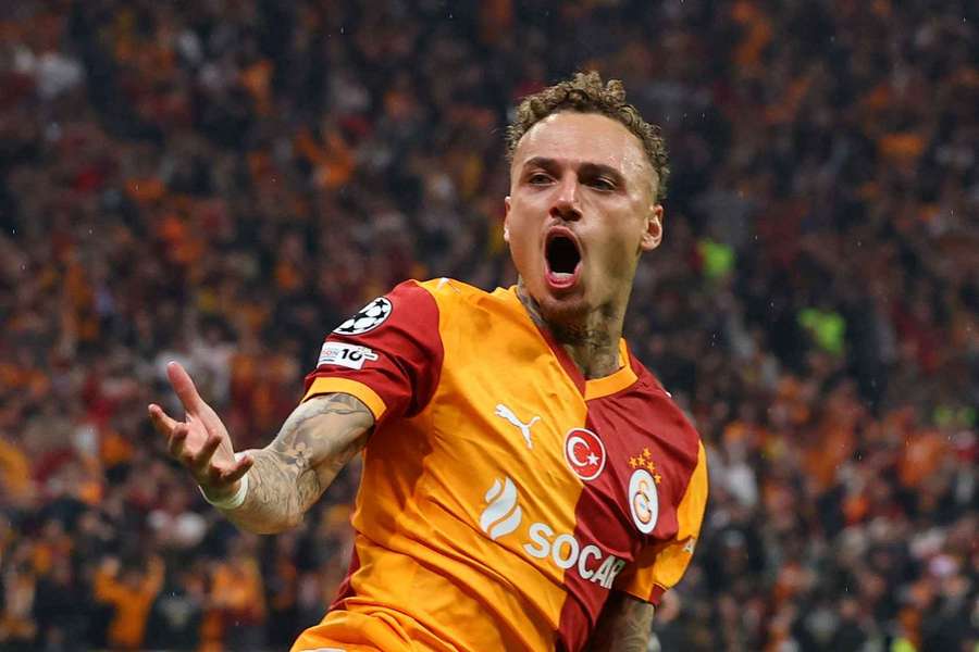 Galatasaray's Noa Lang celebrates scoring their second goal against Juventus
