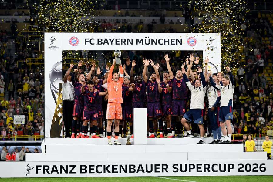 Bayern players celebrate winning the Super Cup