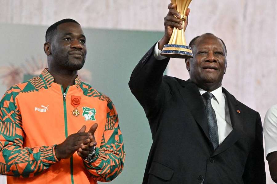Emerse Fae at the AFCON victory ceremony.