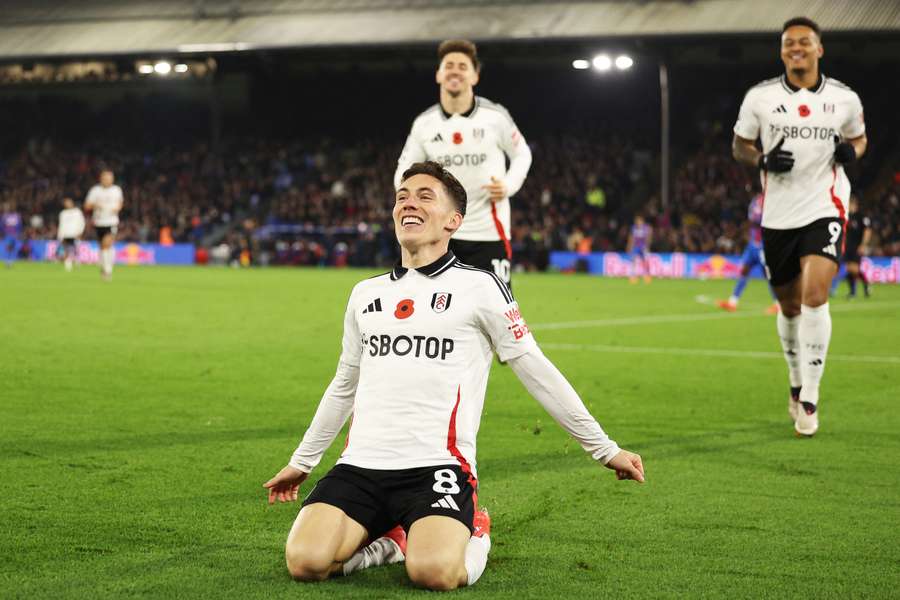 Harry Wilson celebrates scoring Fulham's second goal against Crystal Palace