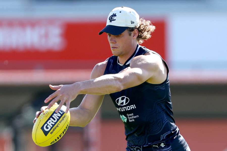 Charlie Curnow trains the house down at Ikon Park ahead of Round Three. 