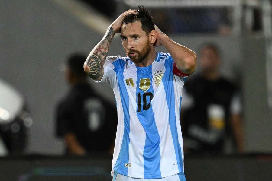 Argentina forward Lionel Messi reacts during his team's 1-1 draw with Venezuela