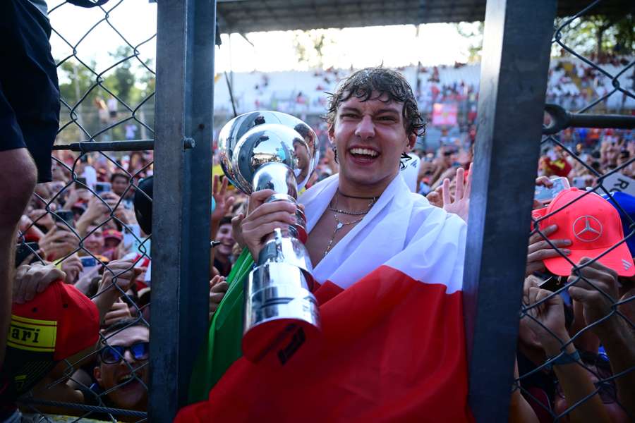 Kimi Antonelli after winning the 2026 Italian Grand Prix at Monza