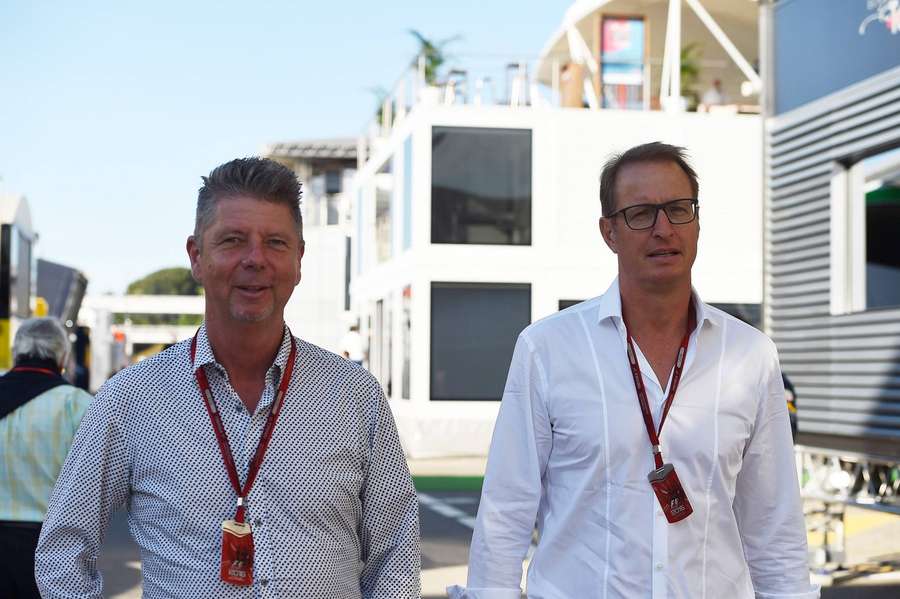 Die RTL-Moderatoren Florian König und Heiko Wasser beim Formel 1 GP in Barcelona.