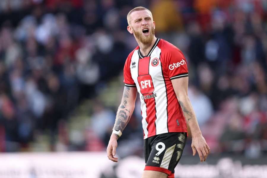 Oliver McBurnie reacts during the Premier League match between Sheffield United and Chelsea 