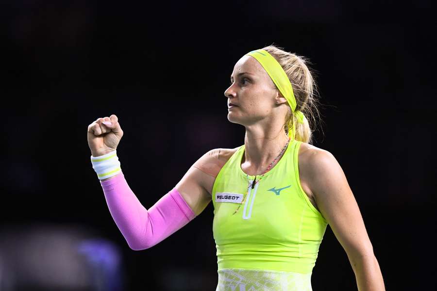 Rebecca Sramkova of Slovakia reacts after winning a point against Katie Boulter in the second singles rubber