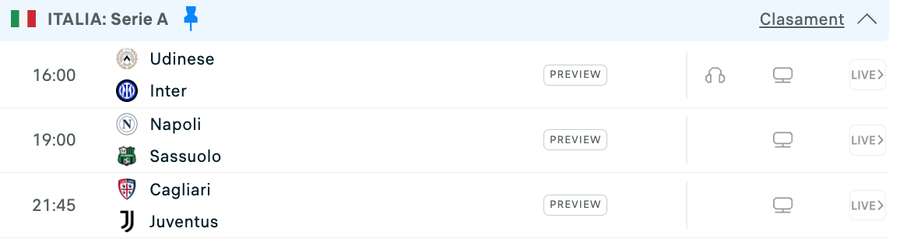 Programul zilei în Serie A