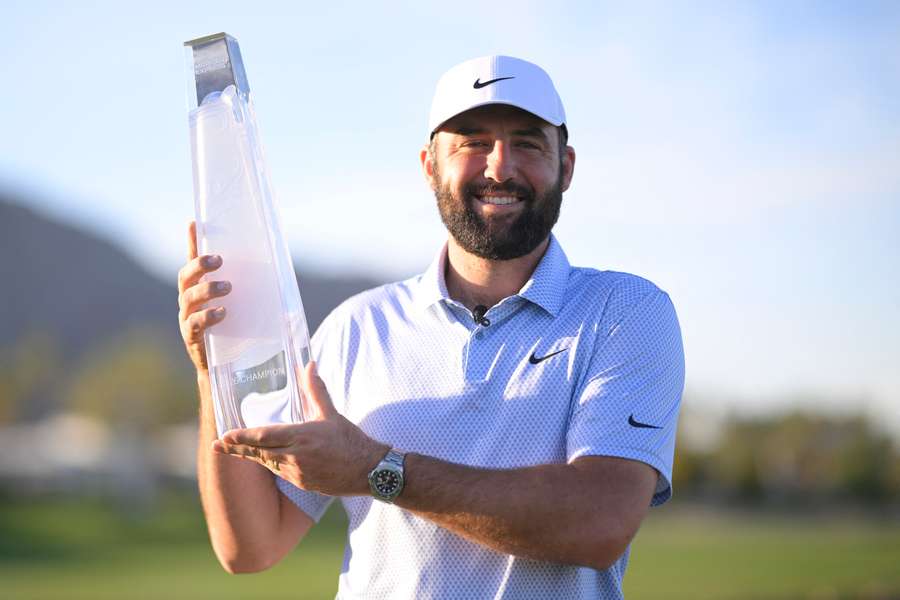 Scottie Scheffler celebrates his victory in the US PGA Tour American Express at La Quinta, California
