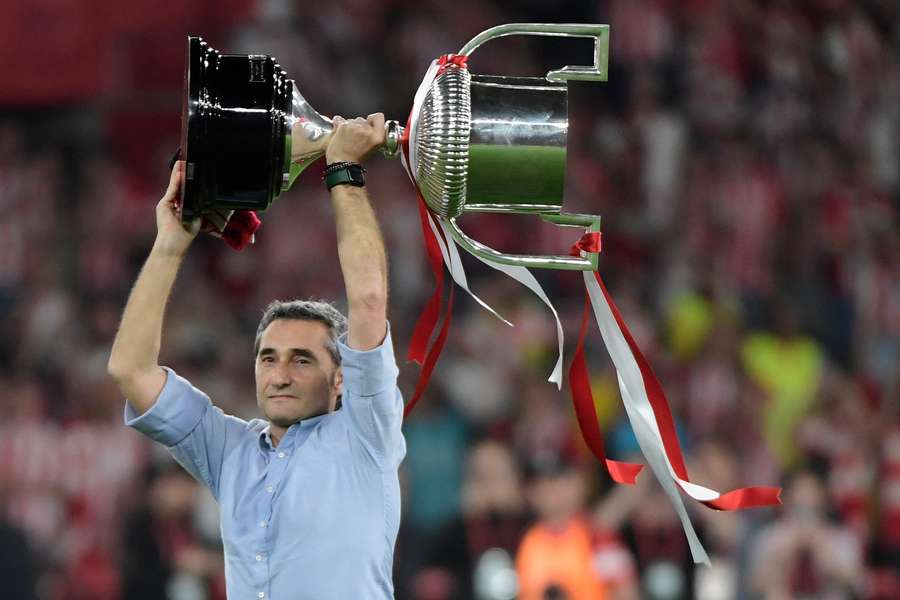 Valverde, feliz tras conquistar la Copa del Rey.