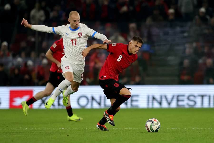 Vaclav Cerny and Kristjan Asllani do battle