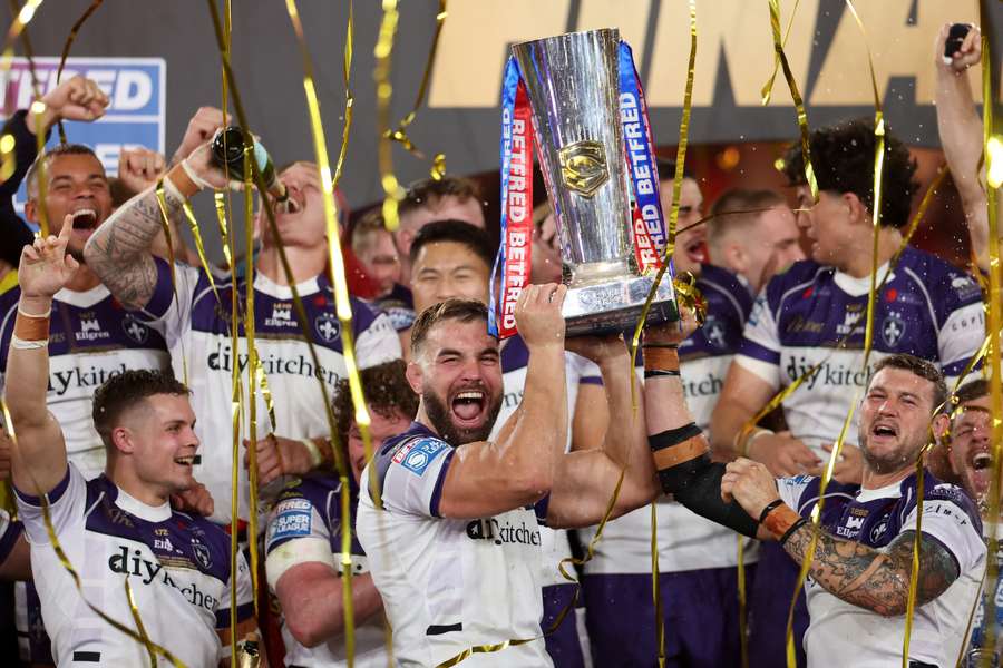 Wakefield's Mike McMeeken and Jay Pitts lift the Super League Grand trophy Wakefield's Mike McMeeken and Jay Pitts lift the Super League Grand trophy