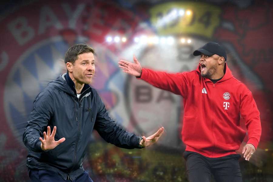 Leverkusens Cheftrainer Xabi Alonso (l.) und Bayern-Coach Vincent Kompany (r.). Leverkusens Cheftrainer Xabi Alonso (l.) und Bayern-Coach Vincent Kompany (r.).