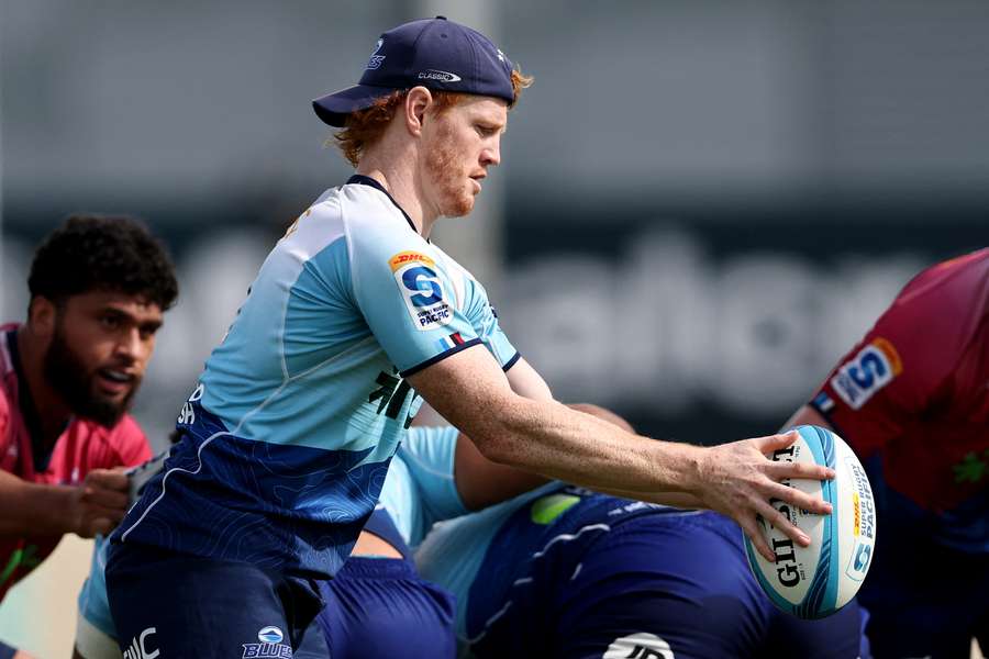 Finlay Christie kicks during a Blues Super Rugby Pacific training session this week.
