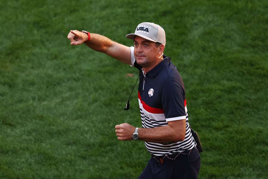 USA captain Keegan Bradley walks to the first tee at the 2025 Ryder Cup
