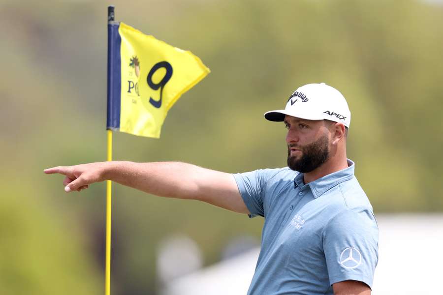 Jon Rahm takes part in a practice round prior to the PGA Championship