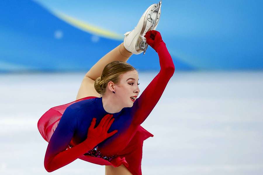 Lindsay van Zundert tijdens de finale op de vrije kur, op de Olympische Spelen in Beijing in 2022