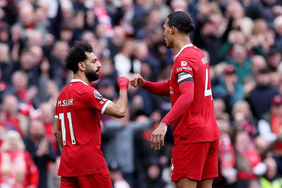 Salah celebrates with Van Dijk