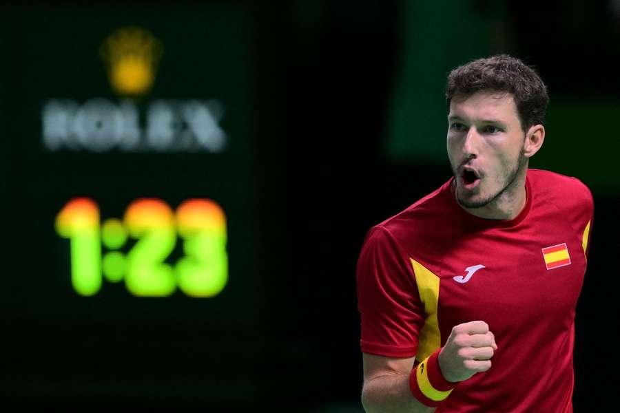 Pablo Carreño celebra un punto con España