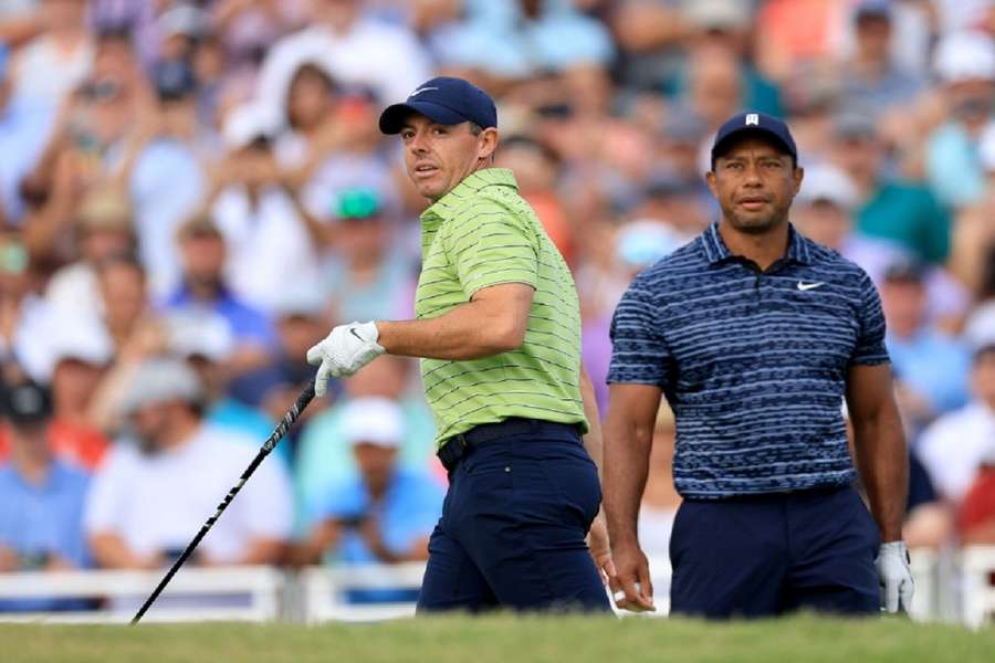 McIlroy en Woods eerder dit jaar op de PGA Championship in Tulsa, Oklahoma