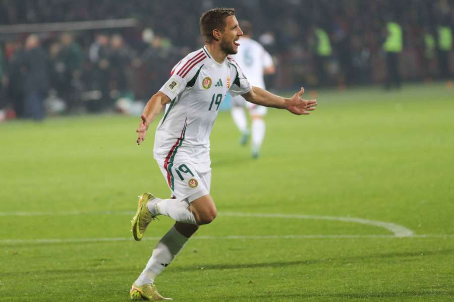 Varga celebrates his winning goal for Hungary