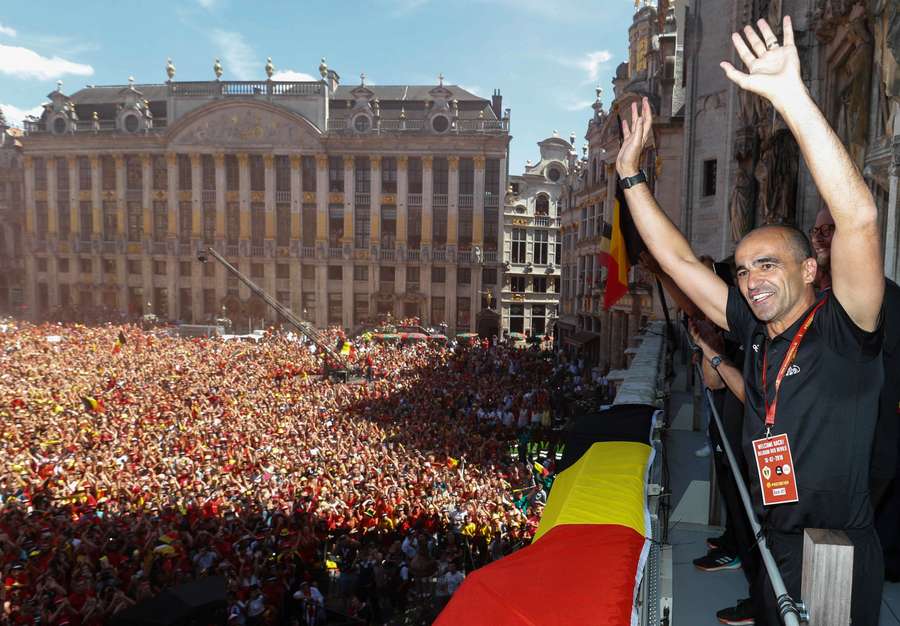 Roberto Martinez during the celebrations in Brussels after Belgium finished third at the 2018 FIFA World Cup