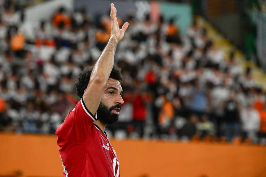 Mohamed Salah gestures during the Africa Cup of Nations (CAN) 2024 group B football match between Egypt and Ghana