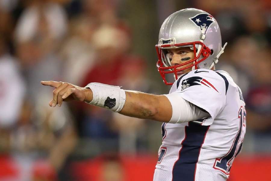 Tom Brady in het shirt van de New England Patriots