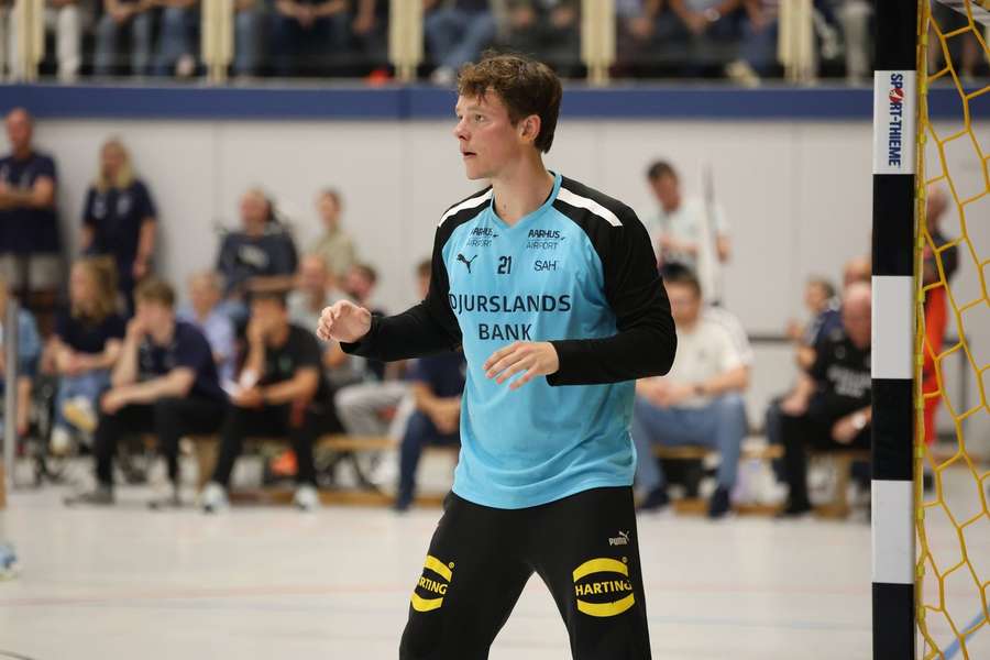 Skanderborg keeper Magnus Kjaersgaard Petersen had several great saves during the clash