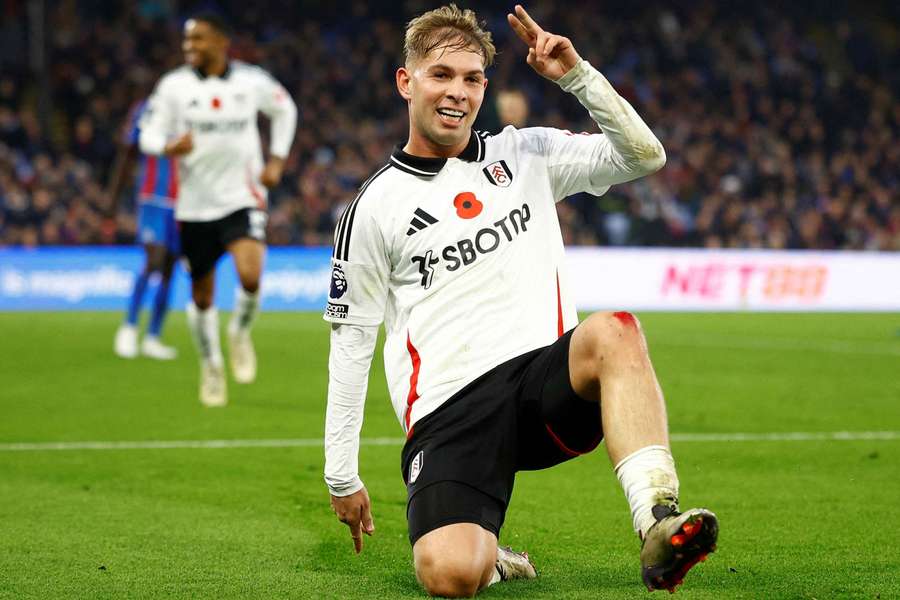 Fulham's Emile Smith Rowe celebrates scoring their first goal against Crystal Palace