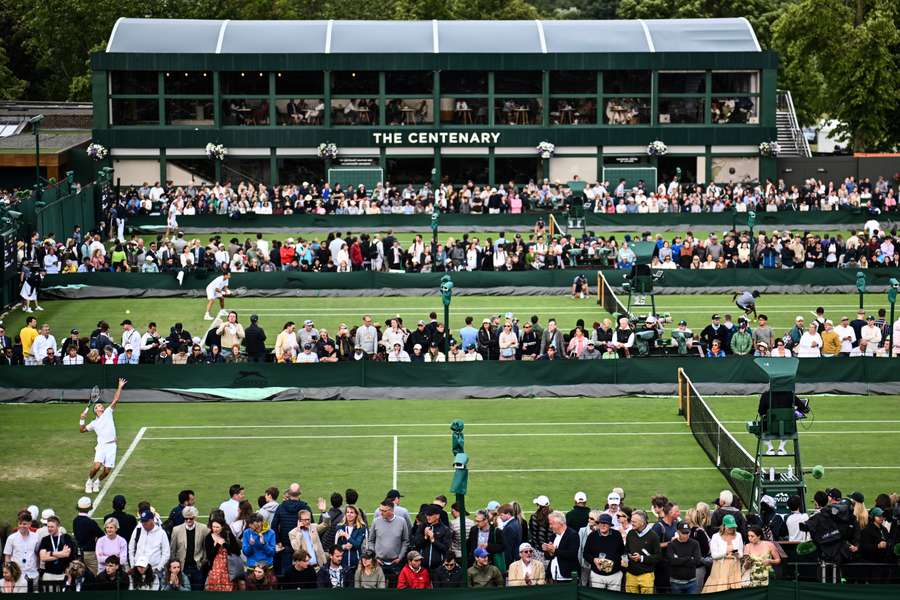 A general view of the outside courts at the 2023 Wimbledon Championships at The All England Tennis Club in London