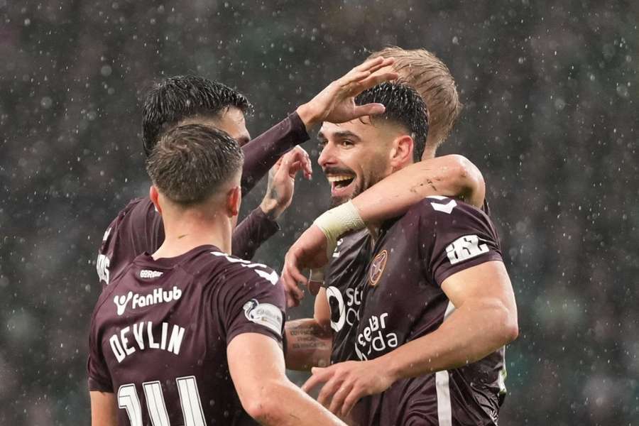Hearts' Braga celebrates his goal against Celtic