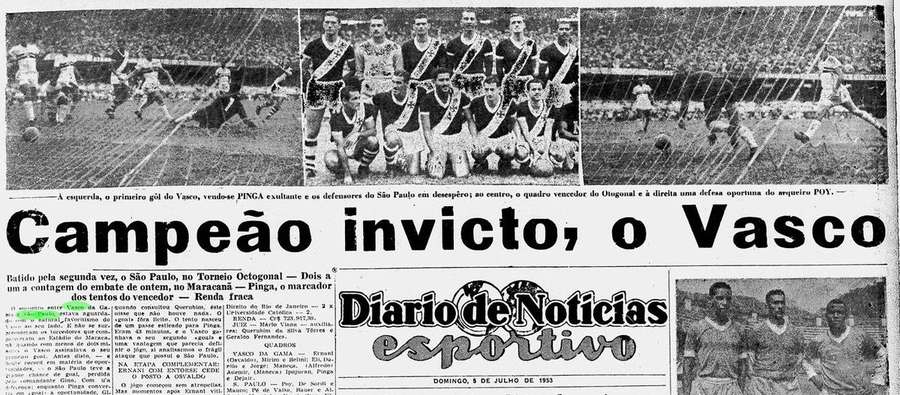 Registro do título de 53 pelo Diário de Notícias Registro do título de 53 pelo Diário de Notícias