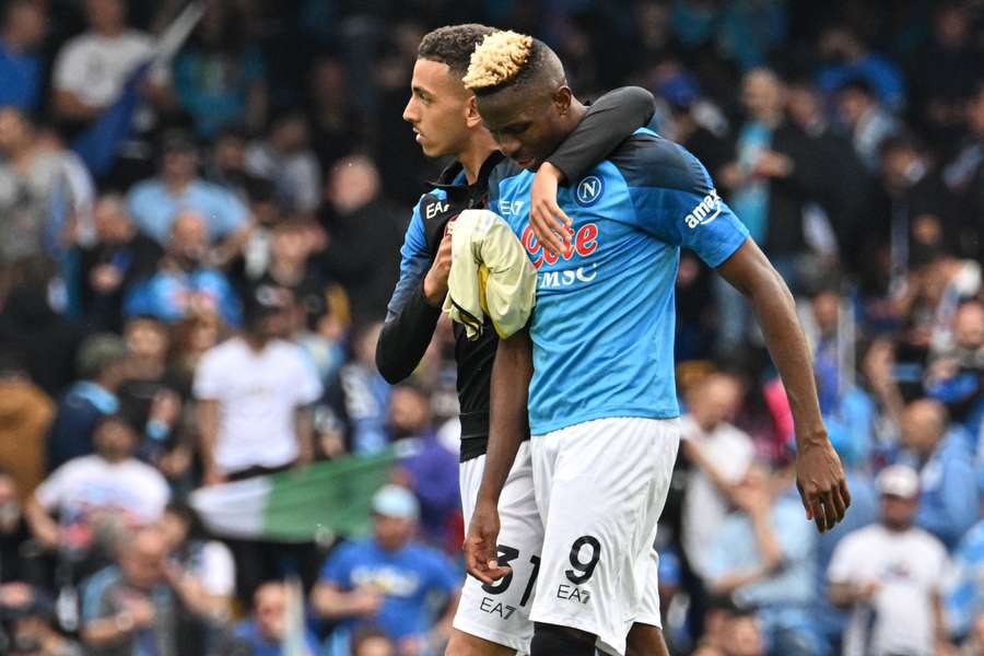 Napoli striker Victor Osimhen leaves the pitch disappointed