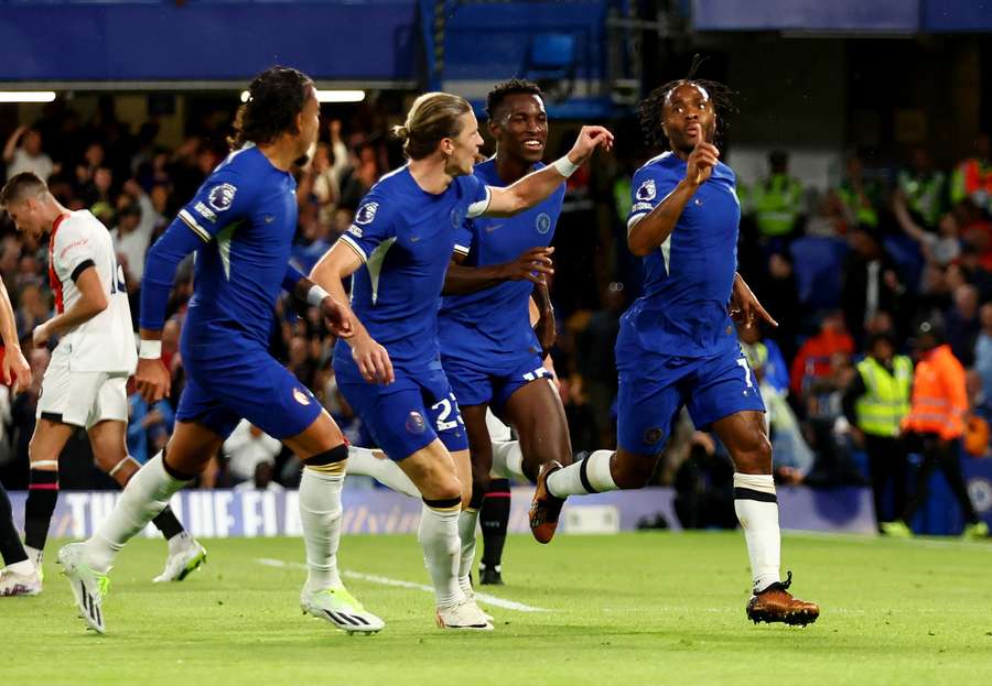 Sterling celebrates Chelsea's first goal