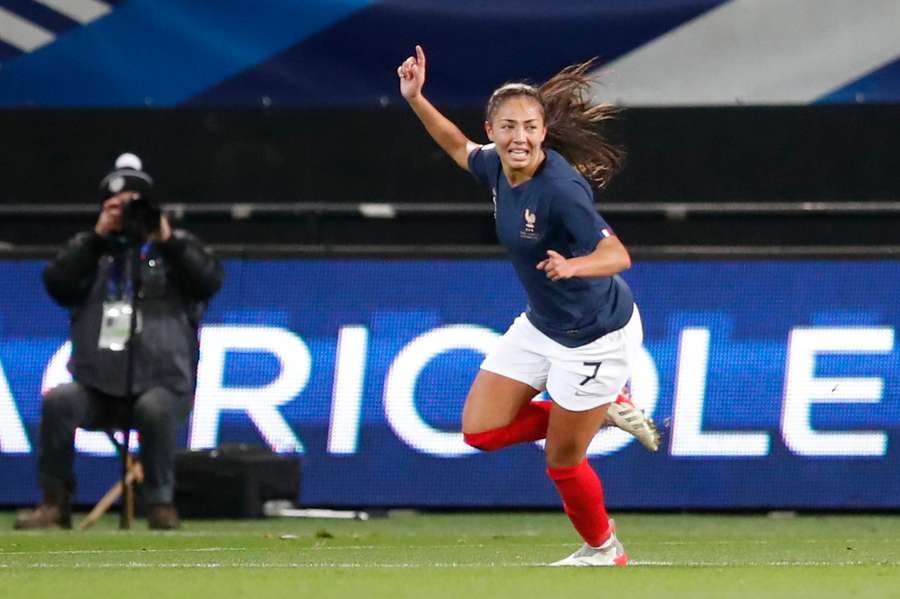 France's Selma Bacha celebrates scoring a goal