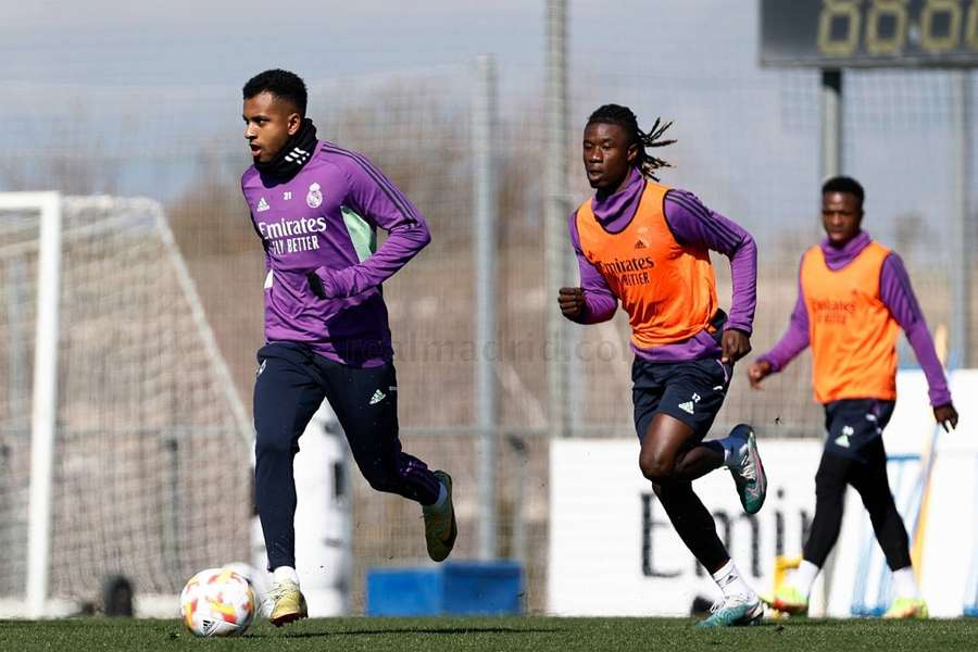 Rodrygo, durante el entrenamiento de esta mañana.