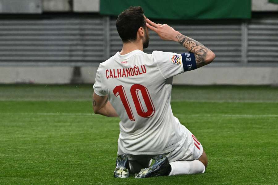 Calhanoglu celebrates scoring Turkey's first goal