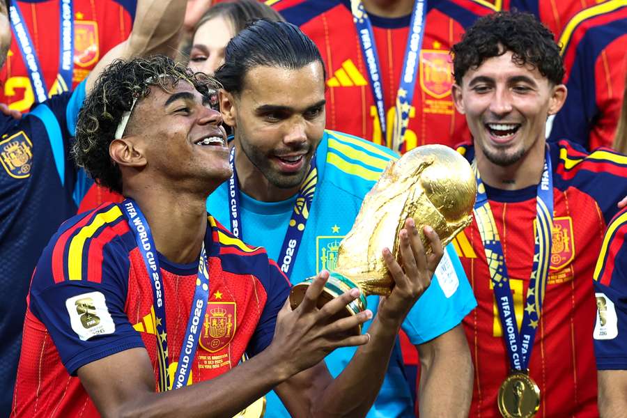 Lamine Yamal lifts the World Cup trophy Lamine Yamal lifts the World Cup trophy