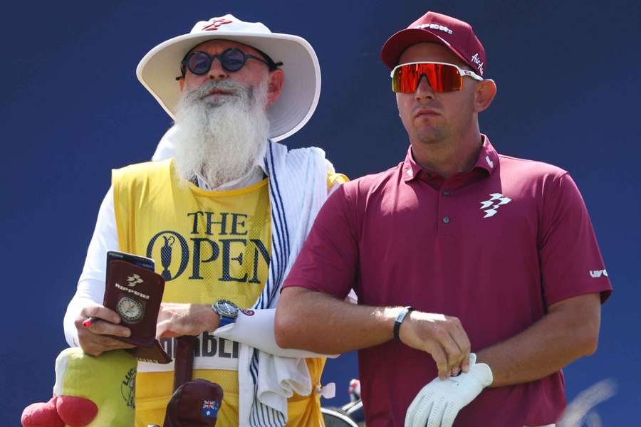 Australia's Lucas Herbert with his caddie Nick Pugh at the tee box on the 10th hole during the second round Australia's Lucas Herbert with his caddie Nick Pugh at the tee box on the 10th hole during the second round