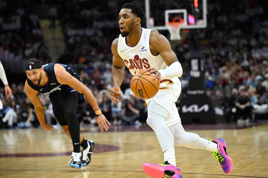 Cleveland Cavaliers guard Donovan Mitchell dribbles the ball in the second quarter against the Orlando Magic