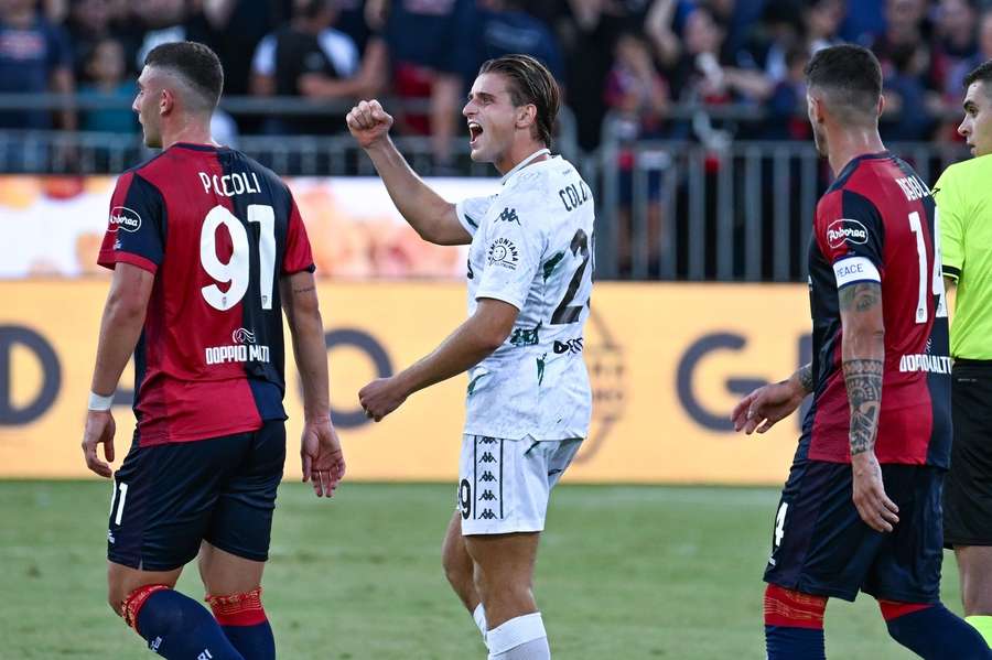 Empoli's Lorenzo Colombo celebrates after scoring against Cagliari