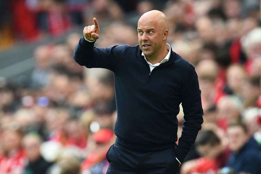 Arne Slot gives instructions during Liverpool's win over Bournemouth on Saturday