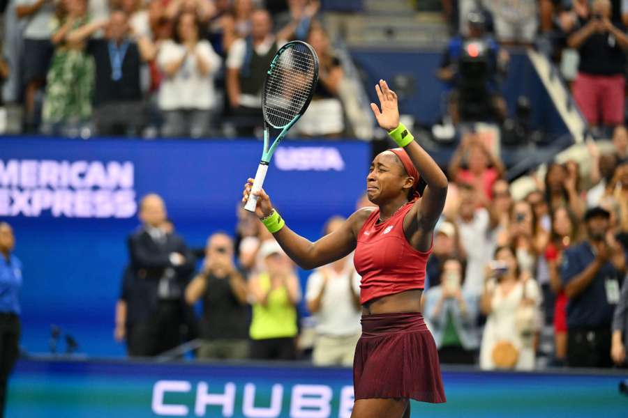 USA's Coco Gauff celebrates defeating Belarus's Aryna Sabalenka