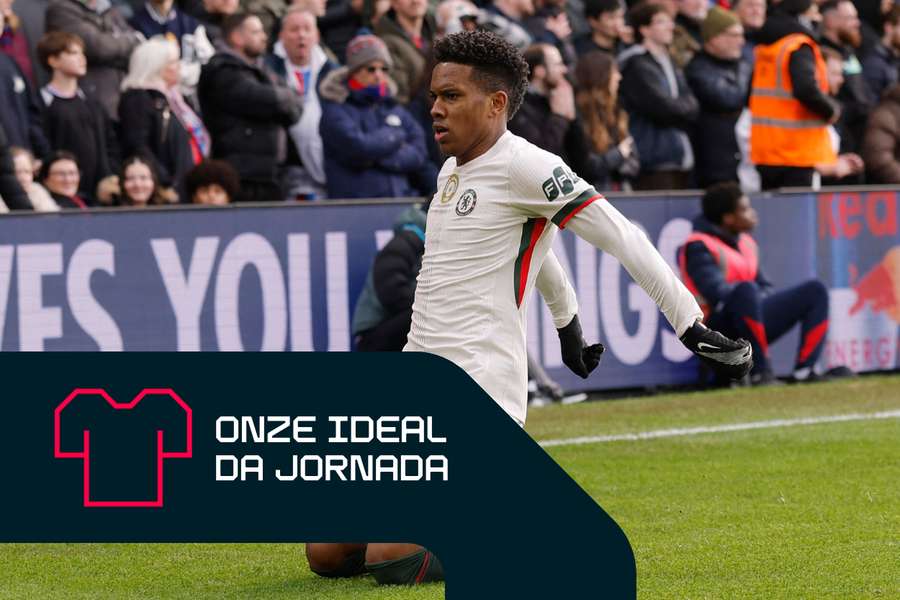 Estêvão, do Chelsea, comemora contra o Crystal Palace