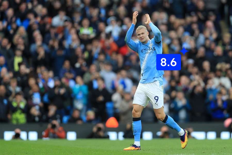 Haaland celebrates his brace against Man Utd