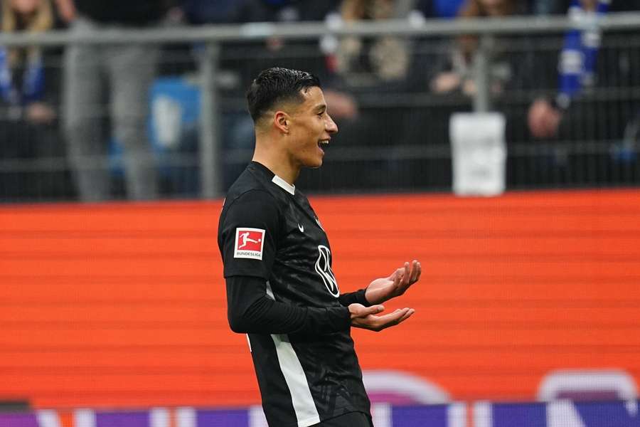 Adam Daghim celebrates his winning goal in Hamburg