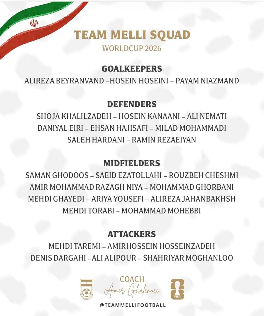 Convocados iranianos para o Mundial