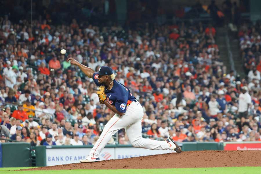 Houston Astros starting pitcher Ronel Blanco pitches against the Detroit Tigers in the fifth inning